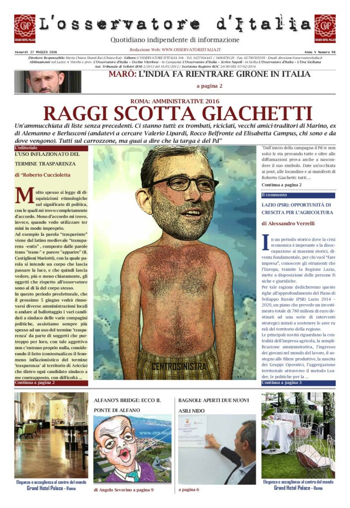 L'osservatore d'Italia edizione del 27 Maggio 2016